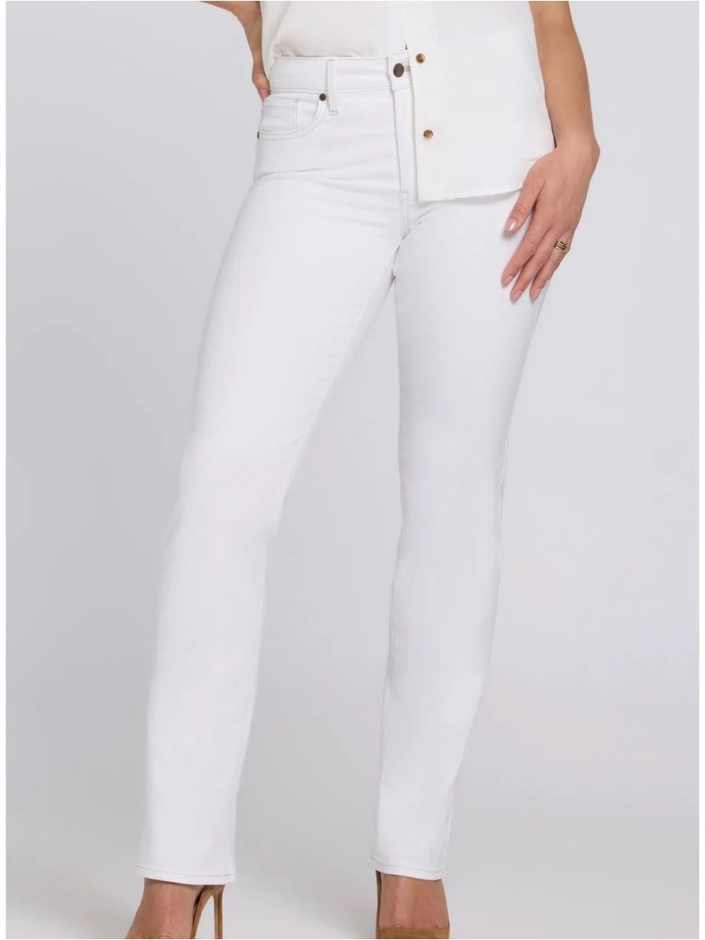 NYDJ Marilyn Straight Jeans Size 8 White Lift Tuck Stretch Denim - Picture 3 of 14